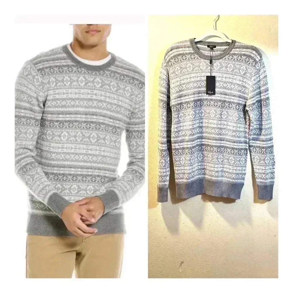 Rails Size S Cotton Wool Carlisle Sweater Silver Icicle Gray White Fair Isle NEW